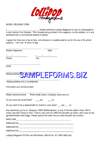 Massachusetts Model Release Form 2 pdf free